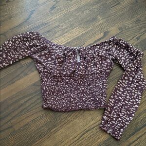 Me to We Plum Floral Off-Shoulder Smocked Crop Top